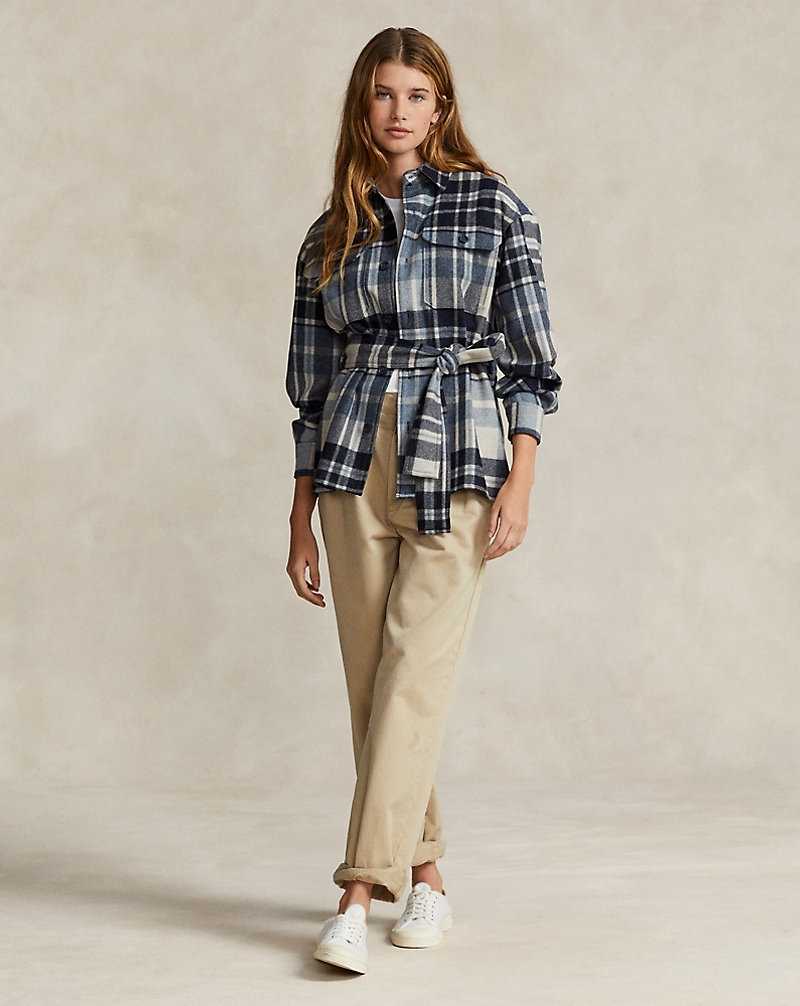 Camisas Ralph Lauren Belted Wool-Blend Twill Mujer Cream/Navy/Blue Multiple | ICZBTSM-40 - vista 3