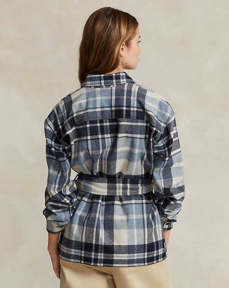 Camisas Ralph Lauren Belted Wool-Blend Twill Mujer Cream/Navy/Blue Multiple | ICZBTSM-40 - vista 4