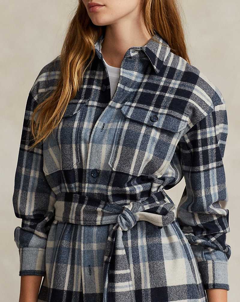 Camisas Ralph Lauren Belted Wool-Blend Twill Mujer Cream/Navy/Blue Multiple | ICZBTSM-40 - vista 5