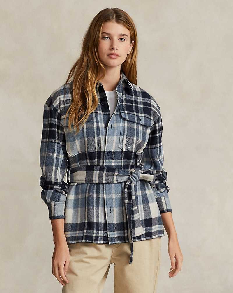 Camisas Ralph Lauren Belted Wool-Blend Twill Mujer Cream/Navy/Blue Multiple | ICZBTSM-40 - vista 1