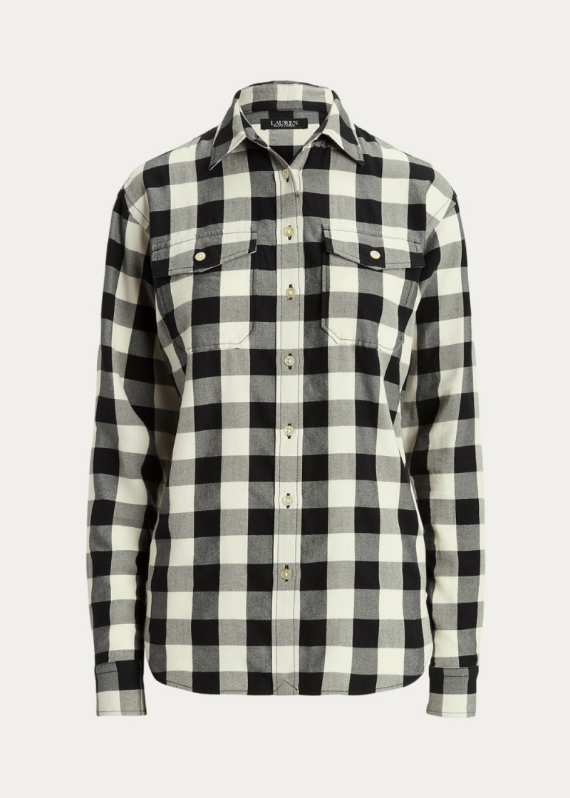 Camisas Buffalo Check Algodon Twill Mujer Negros | BSJH14620 - vista 2