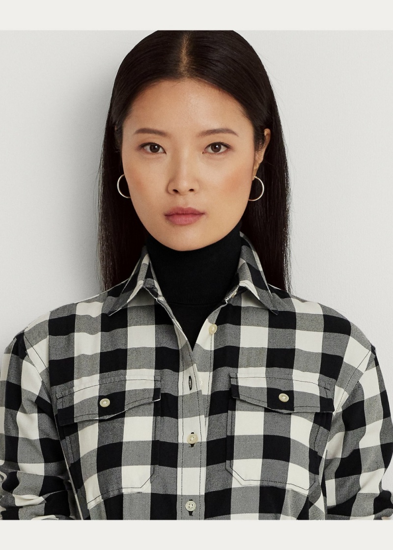 Camisas Buffalo Check Algodon Twill Mujer Negros | BSJH14620 - vista 4
