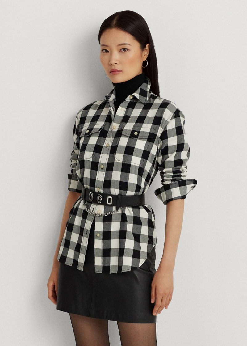 Camisas Buffalo Check Algodon Twill Mujer Negros | BSJH14620 - vista 1