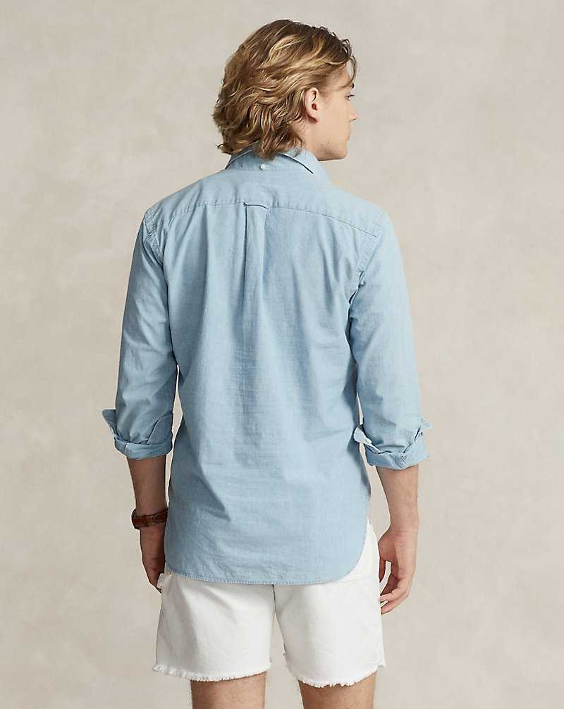 Camisas Ralph Lauren Classic Fit Chambray Popover Hombre Azules Claro | VWHXYMN-83 - vista 4