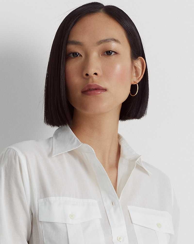 Camisas Ralph Lauren Classic Fit Cotton Voile Mujer Blancos | HXWNUZF-10 - vista 5