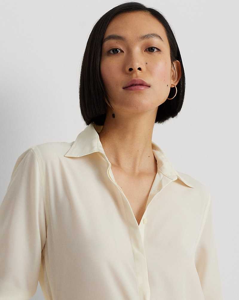 Camisas Ralph Lauren Classic Fit Crepe Mujer Creme | ZEJTXNI-53 - vista 5