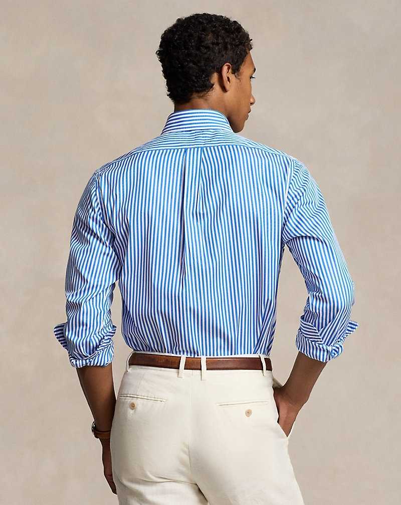 Camisas Ralph Lauren Classic Fit Crest Striped Poplin Hombre White/Blue | RIQJEMP-50 - vista 3