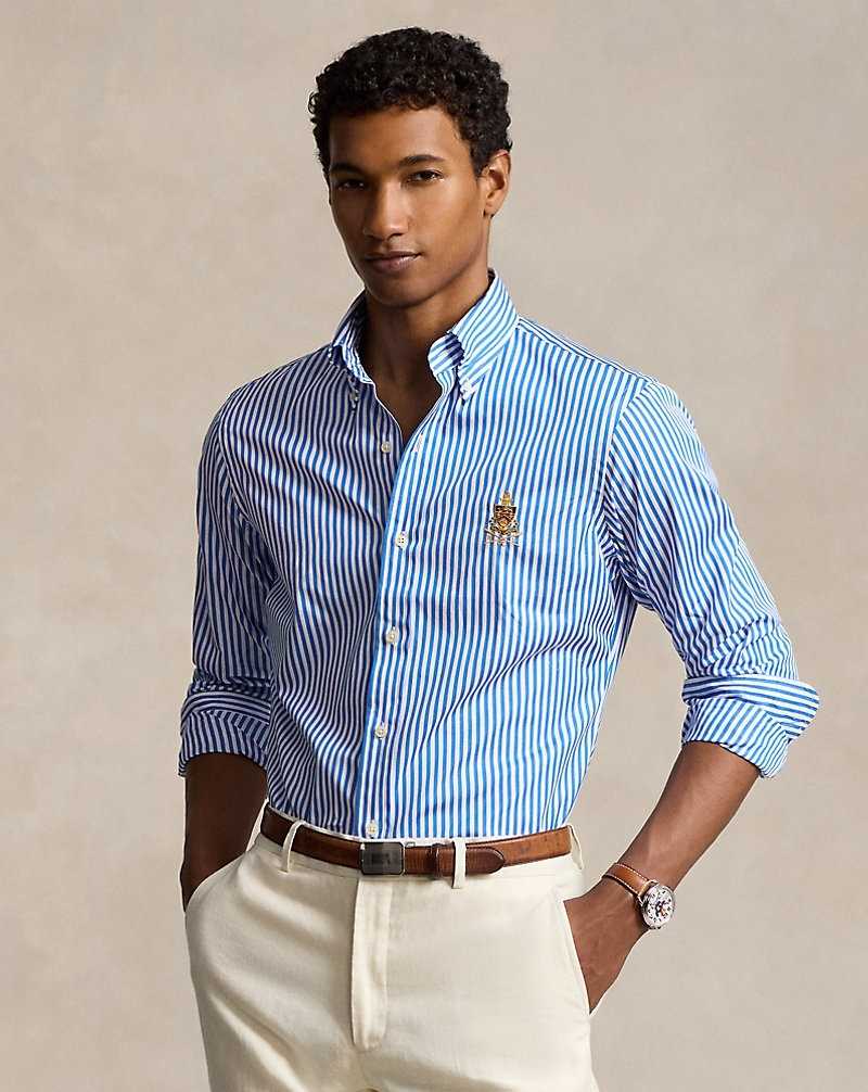 Camisas Ralph Lauren Classic Fit Crest Striped Poplin Hombre White/Blue | RIQJEMP-50 - vista 1