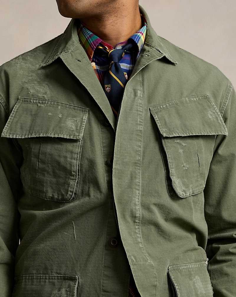 Camisas Ralph Lauren Classic Fit Distressed Ripstop Hombre Verde Oliva | CZWKAOU-36 - vista 5