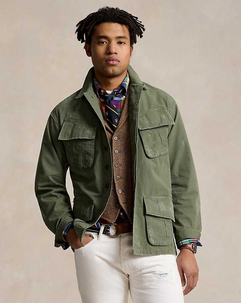 Camisas Ralph Lauren Classic Fit Distressed Ripstop Hombre Verde Oliva | CZWKAOU-36 - vista 1
