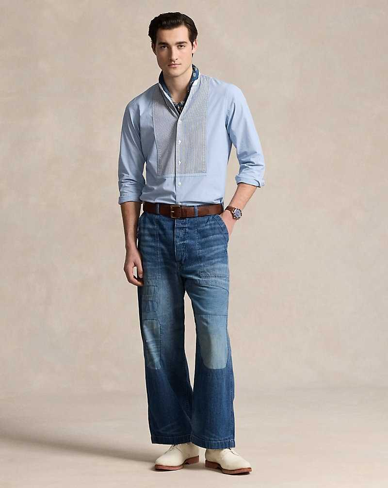 Camisas Ralph Lauren Classic Fit End-on-End Bib Hombre Azules | MEKPAVN-65 - vista 3