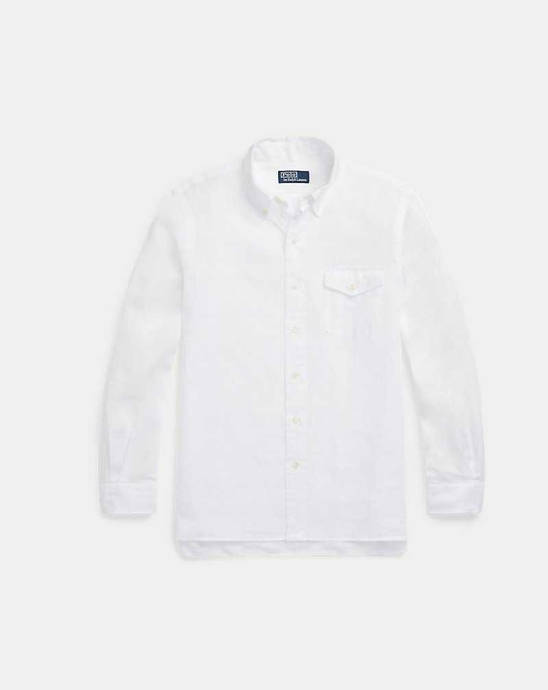 Camisas Ralph Lauren Classic Fit Garment-Dyed Linen Hombre Blancos | KJUHXRF-73 - vista 2