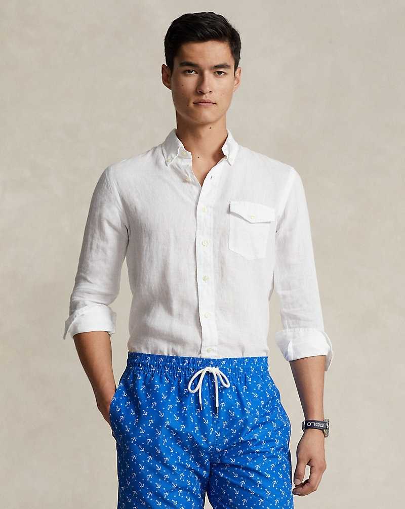Camisas Ralph Lauren Classic Fit Garment-Dyed Linen Hombre Blancos | KJUHXRF-73 - vista 1