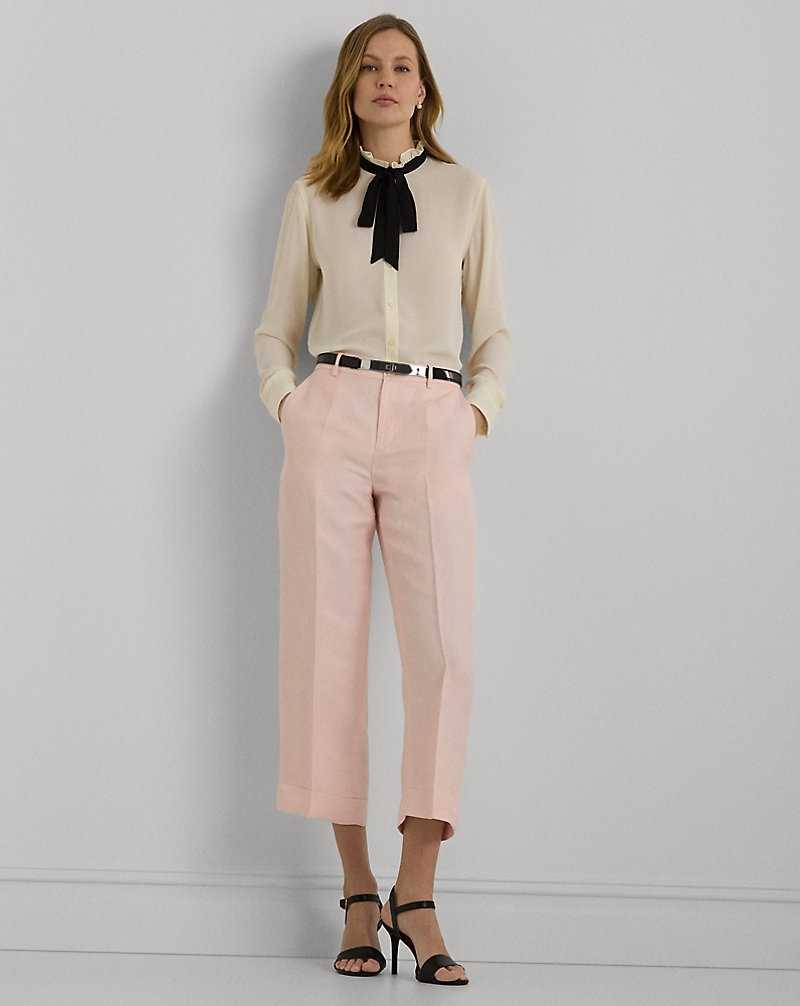 Camisas Ralph Lauren Classic Fit Georgette Tie-Neck Mujer Mascarpone Cream/Black | FOEGKDZ-52 - vista 3