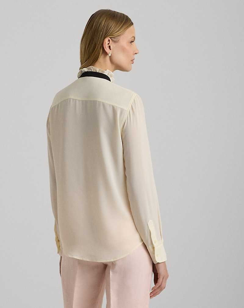 Camisas Ralph Lauren Classic Fit Georgette Tie-Neck Mujer Mascarpone Cream/Black | FOEGKDZ-52 - vista 4