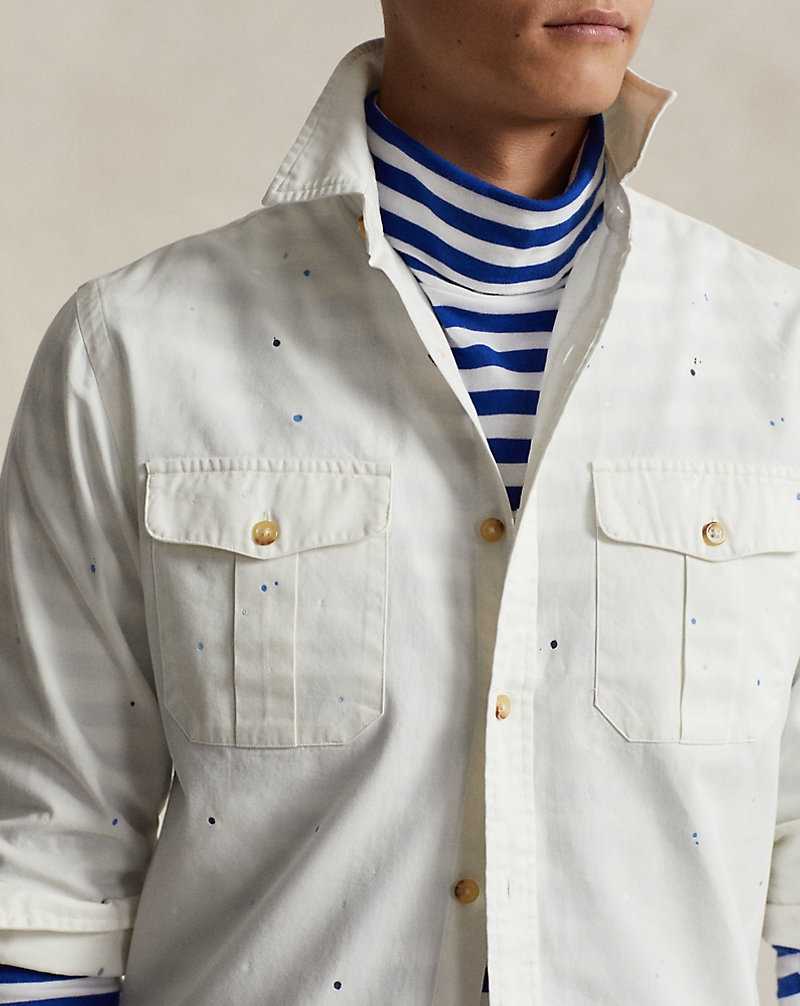 Camisas Ralph Lauren Classic Fit Hand-Painted Chino Hombre Blancos | NJIXFOW-07 - vista 5