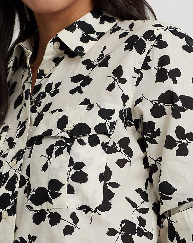 Camisas Ralph Lauren Classic Fit Leaf-Print Voile Mujer Cream/Black | WPRMTQS-38 - vista 5