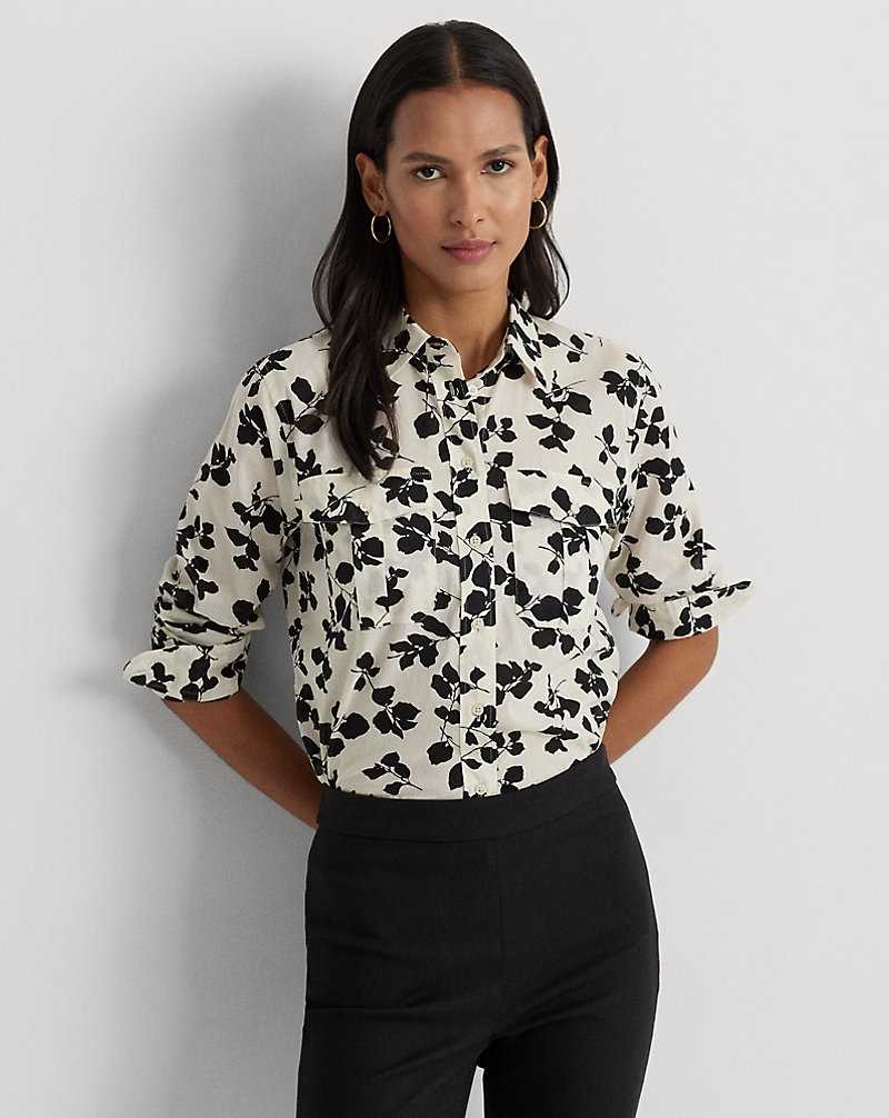 Camisas Ralph Lauren Classic Fit Leaf-Print Voile Mujer Cream/Black | WPRMTQS-38 - vista 1
