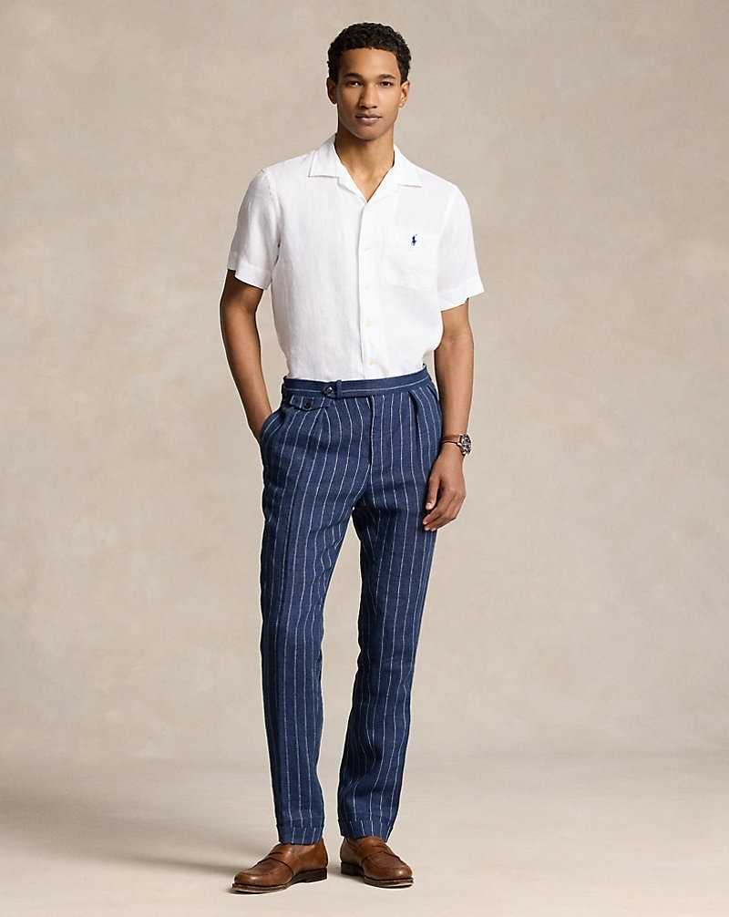 Camisas Ralph Lauren Classic Fit Linen Camp Hombre Blancos | FXZIRTP-19 - vista 3