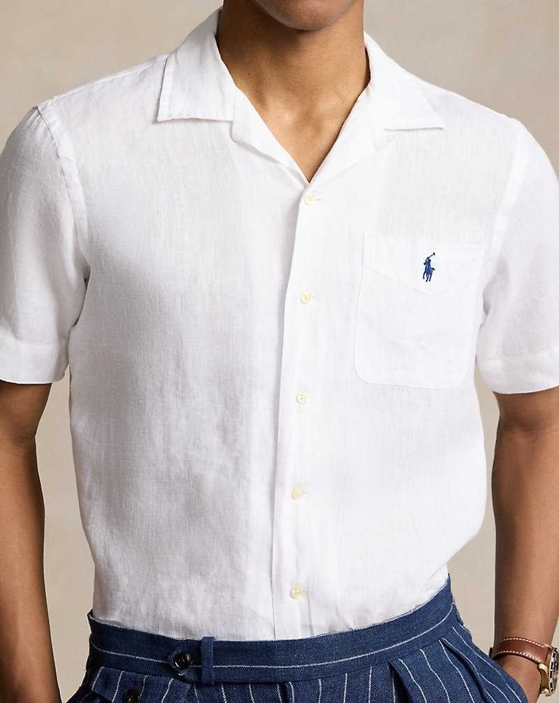 Camisas Ralph Lauren Classic Fit Linen Camp Hombre Blancos | FXZIRTP-19 - vista 5