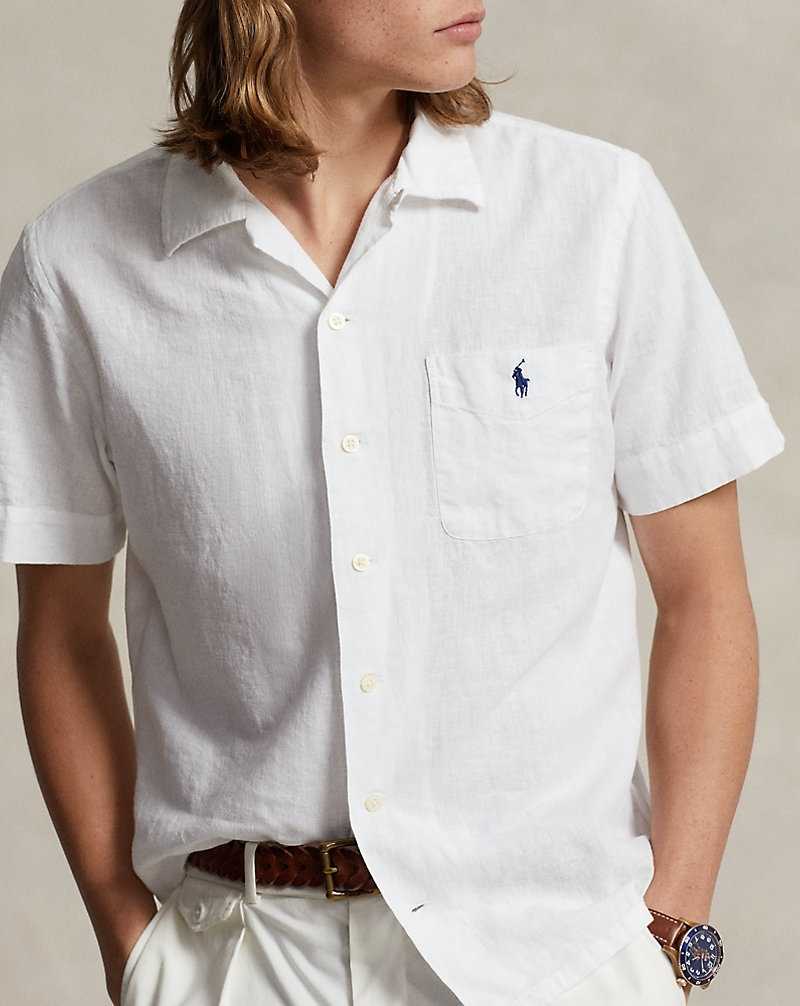 Camisas Ralph Lauren Classic Fit Linen-Cotton Camp Hombre Blancos | MTYCGVD-47 - vista 5