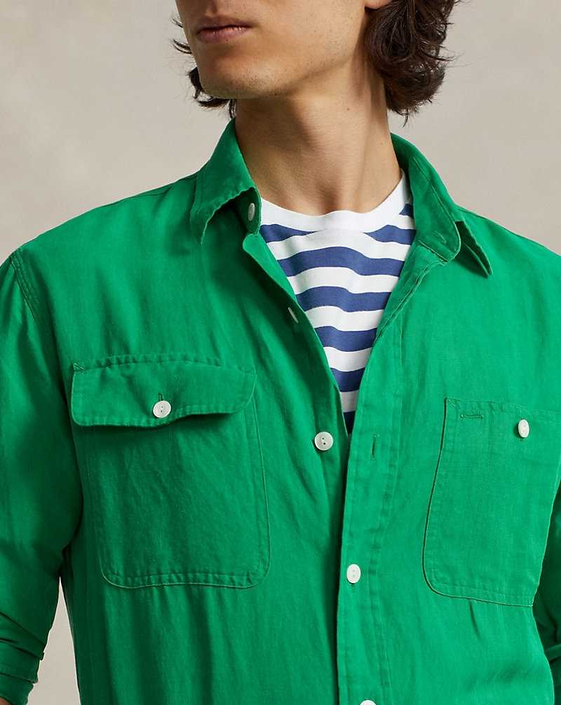 Camisas Ralph Lauren Classic Fit Linen-Silk Workshirt Hombre Stem | HFROIDG-07 - vista 5