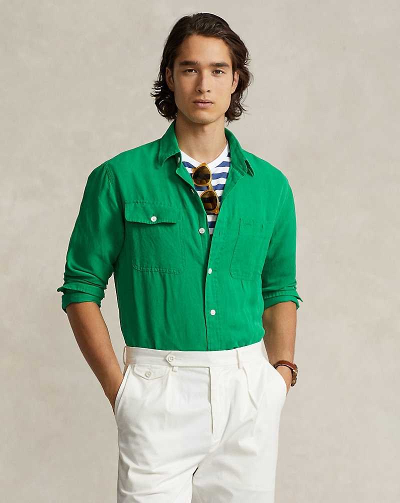 Camisas Ralph Lauren Classic Fit Linen-Silk Workshirt Hombre Stem | HFROIDG-07 - vista 1