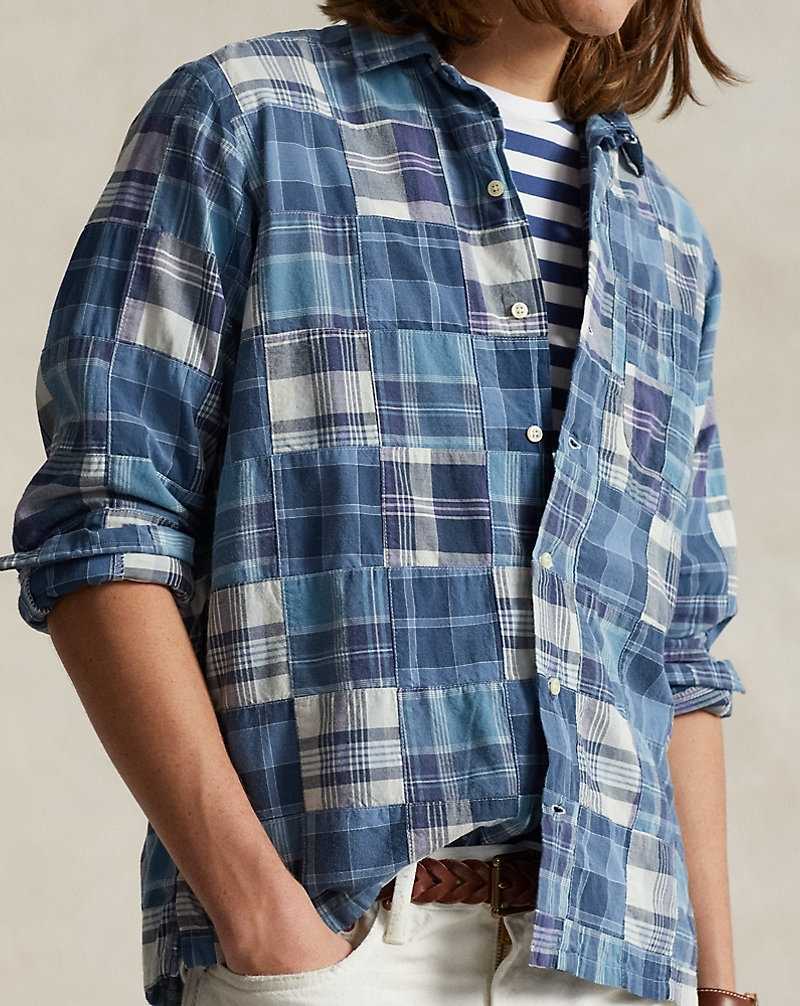 Camisas Ralph Lauren Classic Fit Patchwork Madras Camp Hombre Azules | AXDMPTE-78 - vista 5