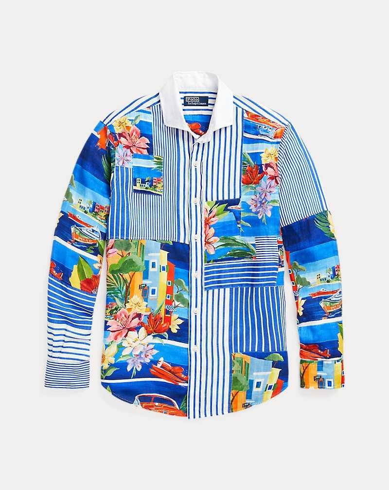 Camisas Ralph Lauren Classic Fit Patchwork Linen Hombre Le Grand Bleu W/Stripes | ZPONTDM-09 - vista 2