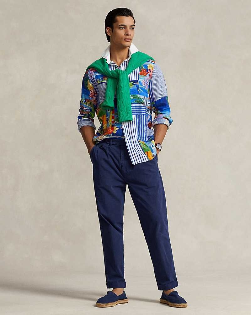 Camisas Ralph Lauren Classic Fit Patchwork Linen Hombre Le Grand Bleu W/Stripes | ZPONTDM-09 - vista 3
