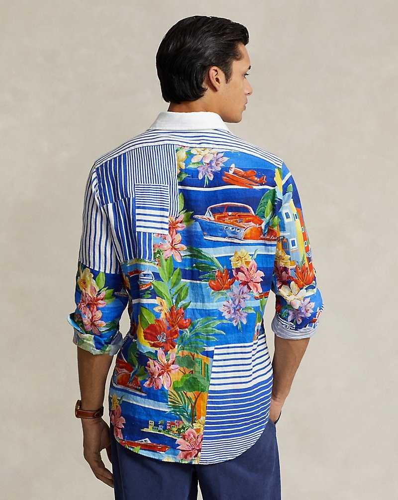 Camisas Ralph Lauren Classic Fit Patchwork Linen Hombre Le Grand Bleu W/Stripes | ZPONTDM-09 - vista 4