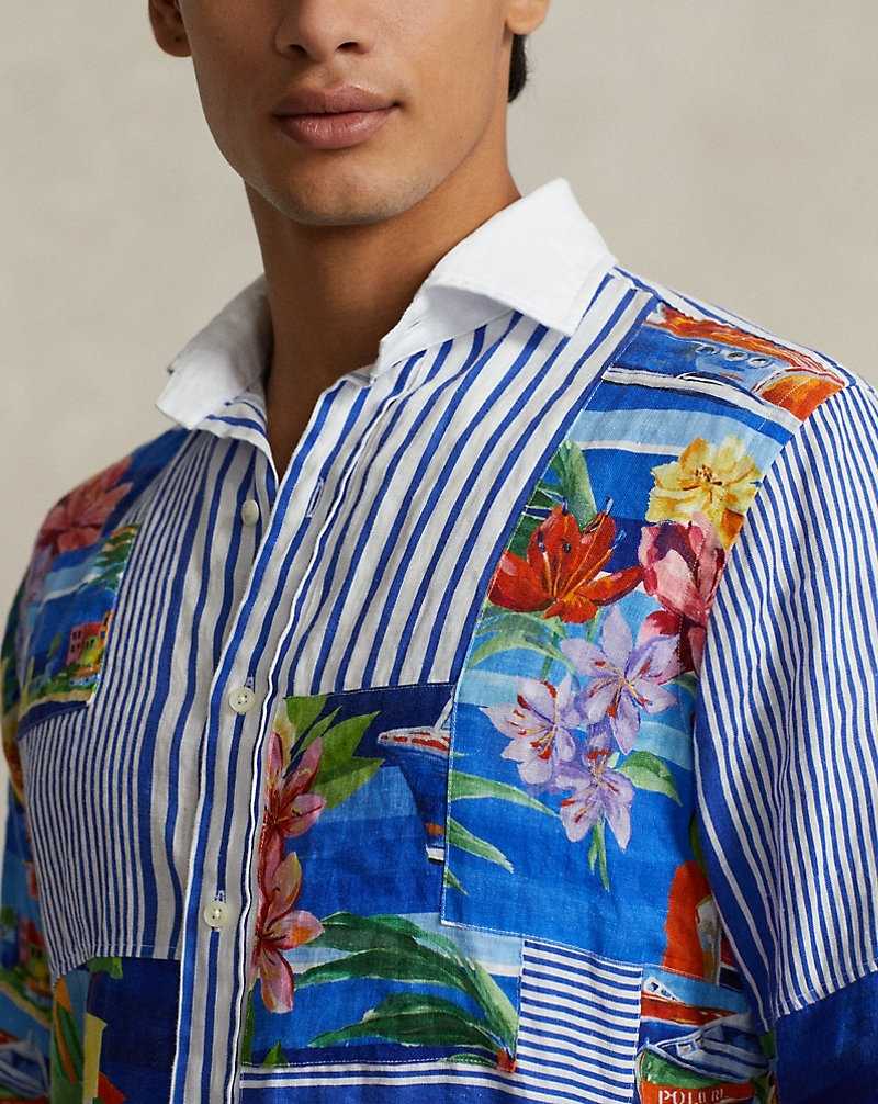 Camisas Ralph Lauren Classic Fit Patchwork Linen Hombre Le Grand Bleu W/Stripes | ZPONTDM-09 - vista 5
