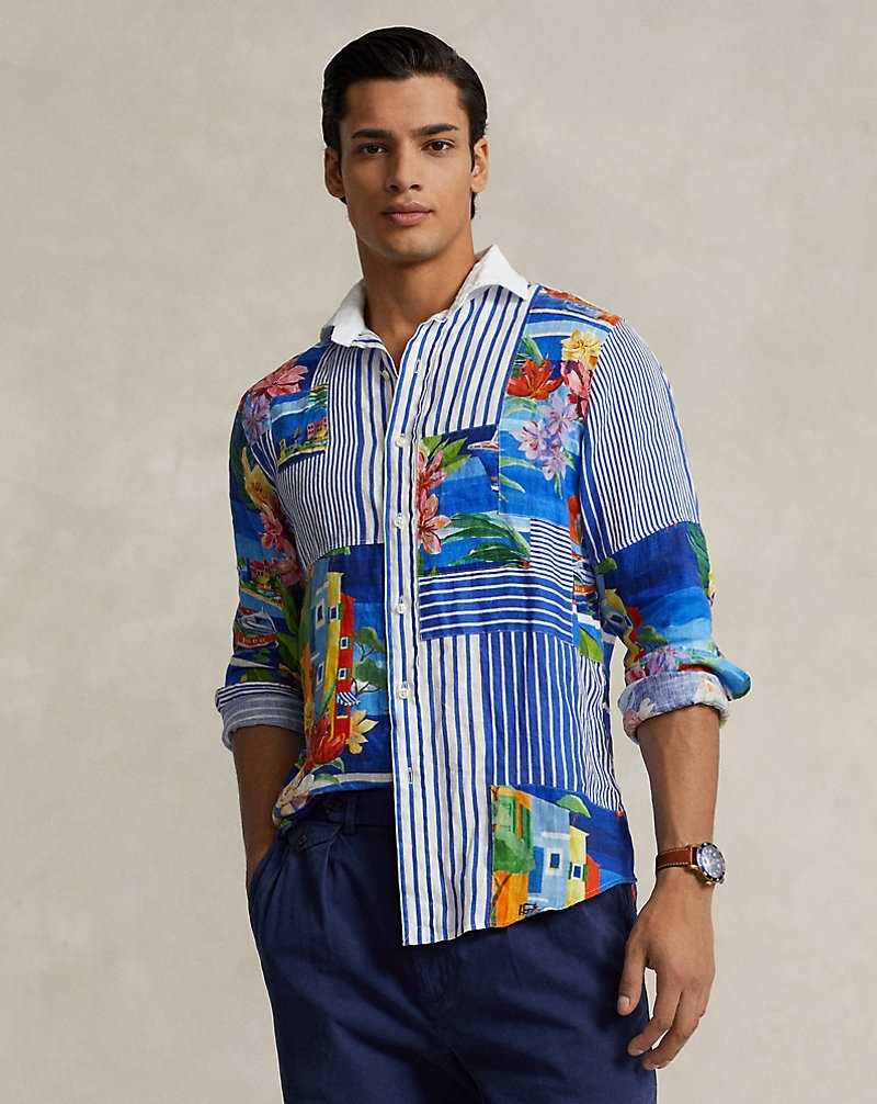 Camisas Ralph Lauren Classic Fit Patchwork Linen Hombre Le Grand Bleu W/Stripes | ZPONTDM-09 - vista 1
