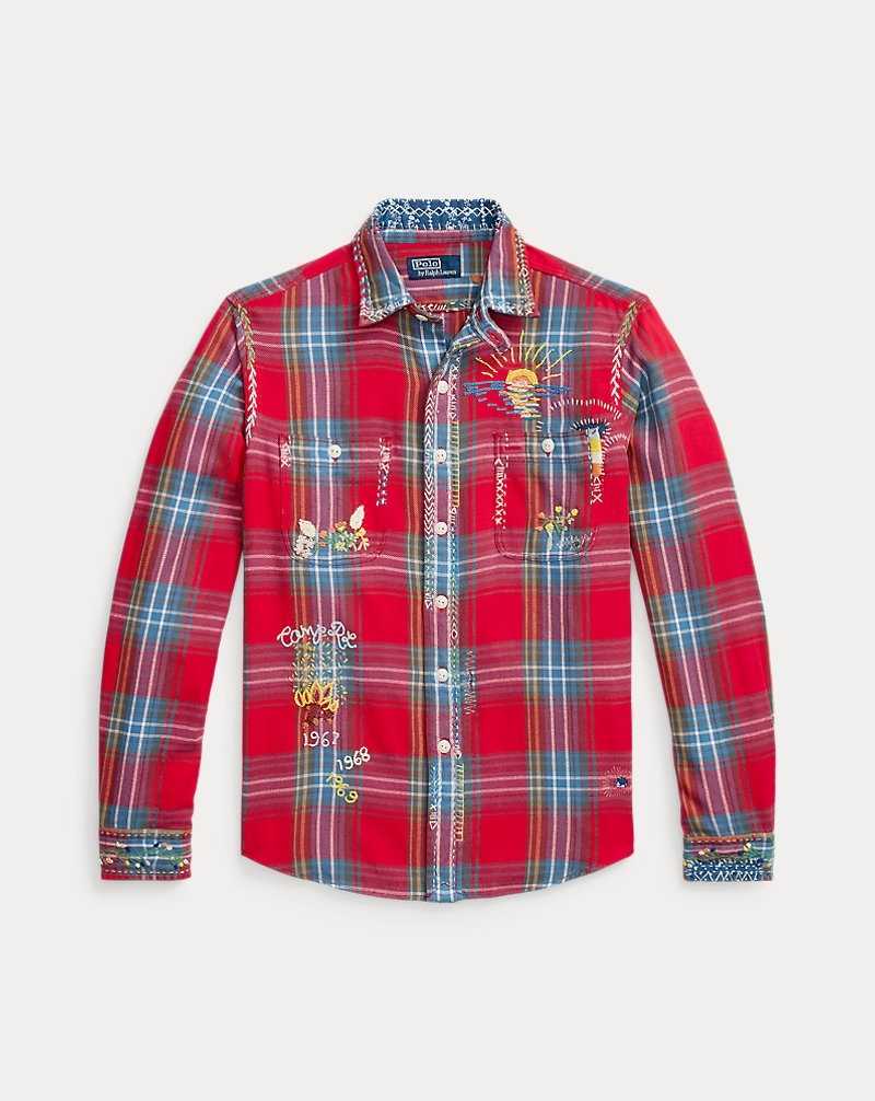 Camisas Ralph Lauren Classic Fit Plaid Flannel Workshirt Hombre 5964 Red/Blue Multi | CSMJWHK-46 - vista 2