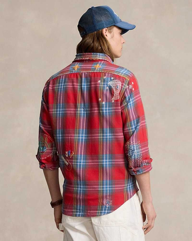 Camisas Ralph Lauren Classic Fit Plaid Flannel Workshirt Hombre 5964 Red/Blue Multi | CSMJWHK-46 - vista 4