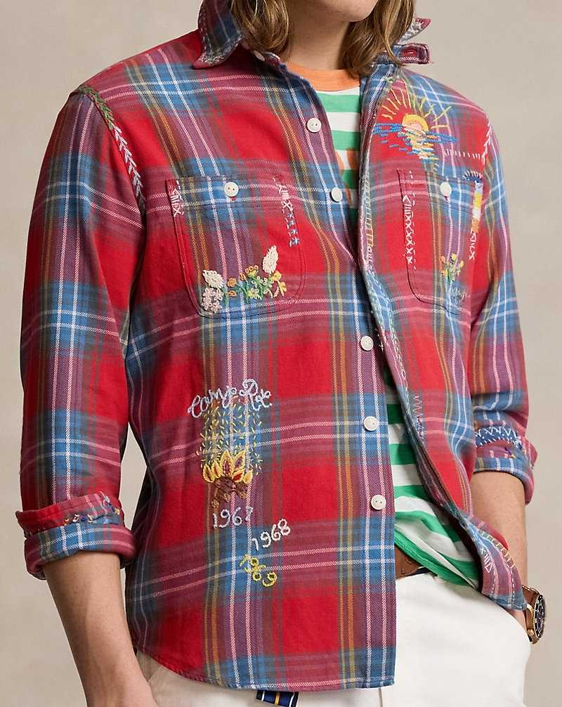 Camisas Ralph Lauren Classic Fit Plaid Flannel Workshirt Hombre 5964 Red/Blue Multi | CSMJWHK-46 - vista 5