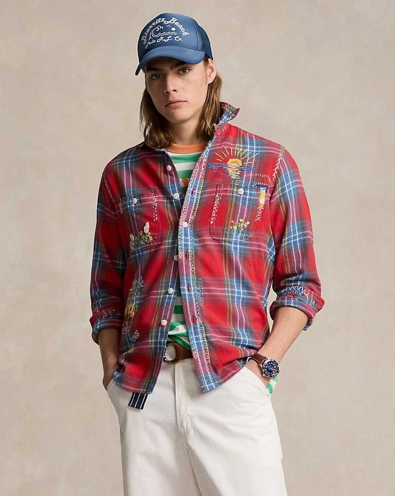 Camisas Ralph Lauren Classic Fit Plaid Flannel Workshirt Hombre 5964 Red/Blue Multi | CSMJWHK-46 - vista 1
