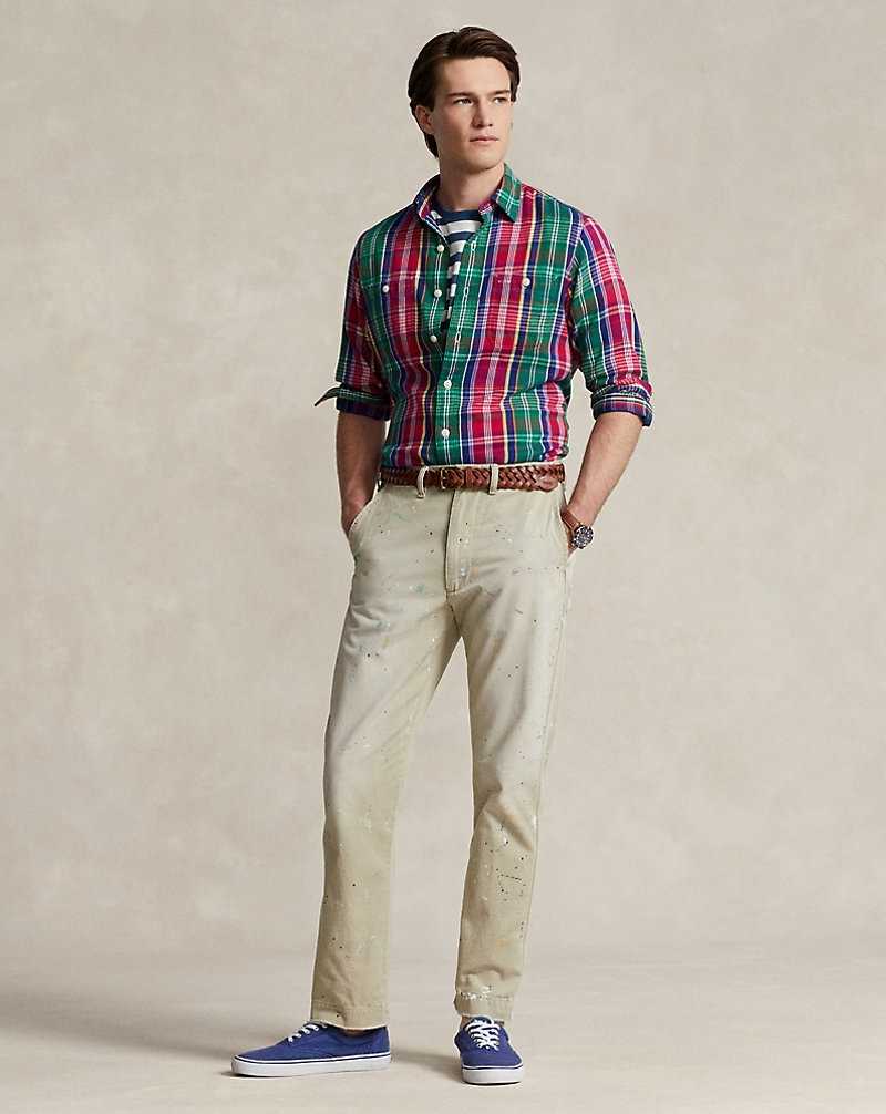 Camisas Ralph Lauren Classic Fit Plaid Flannel Workshirt Hombre Red/Green Multi | HAFTCLU-26 - vista 3