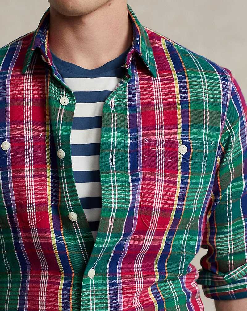 Camisas Ralph Lauren Classic Fit Plaid Flannel Workshirt Hombre Red/Green Multi | HAFTCLU-26 - vista 5