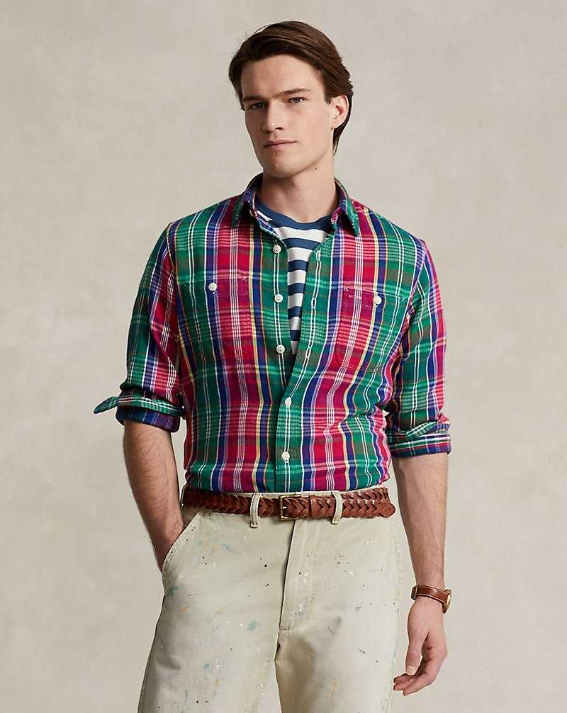 Camisas Ralph Lauren Classic Fit Plaid Flannel Workshirt Hombre Red/Green Multi | HAFTCLU-26 - vista 1