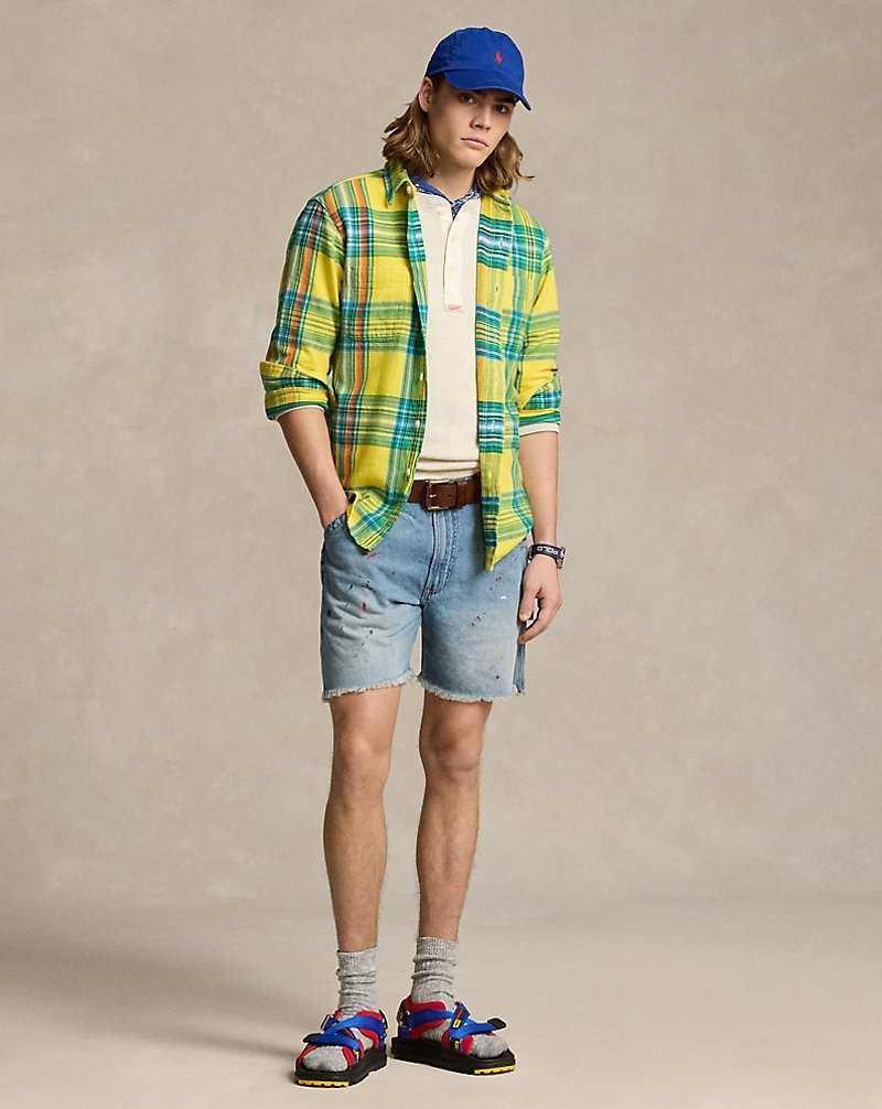 Camisas Ralph Lauren Classic Fit Plaid Flannel Workshirt Hombre Yellow/Green Multi | UKFPCDZ-39 - vista 3