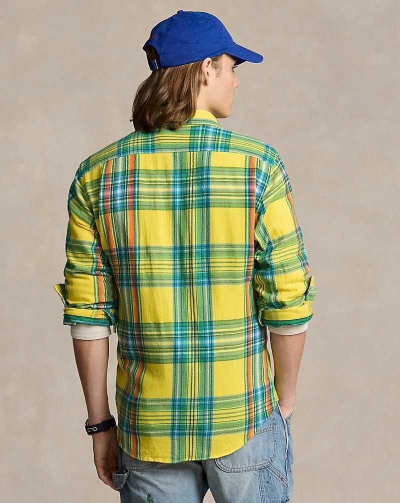 Camisas Ralph Lauren Classic Fit Plaid Flannel Workshirt Hombre Yellow/Green Multi | UKFPCDZ-39 - vista 4
