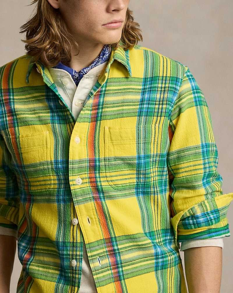 Camisas Ralph Lauren Classic Fit Plaid Flannel Workshirt Hombre Yellow/Green Multi | UKFPCDZ-39 - vista 5