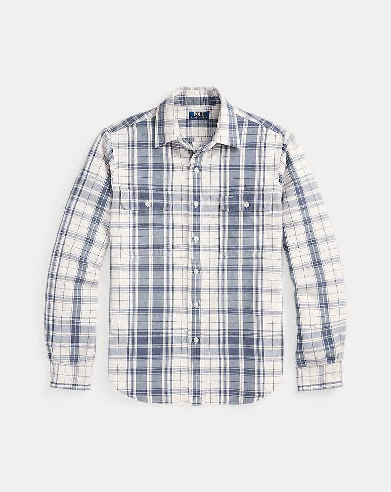 Camisas Ralph Lauren Classic Fit Plaid Linen-Cotton Workshirt Hombre Cream/Indigo | XUINOMR-40 - vista 2