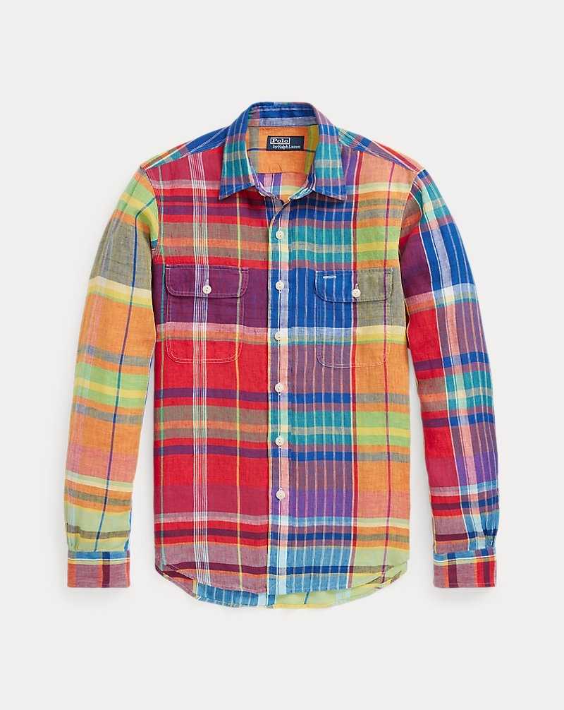 Camisas Ralph Lauren Classic Fit Plaid Linen Workshirt Hombre Red/Yellow Multi | PZXOSTK-83 - vista 2