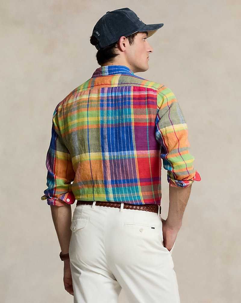 Camisas Ralph Lauren Classic Fit Plaid Linen Workshirt Hombre Red/Yellow Multi | PZXOSTK-83 - vista 4