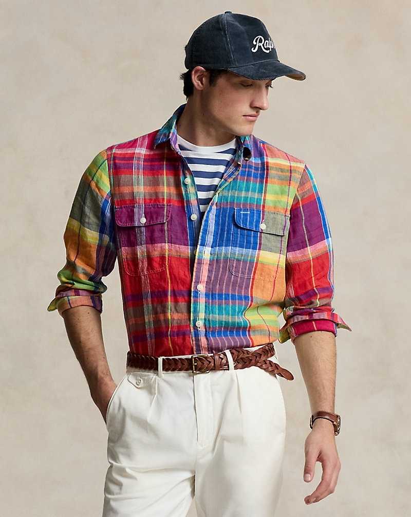 Camisas Ralph Lauren Classic Fit Plaid Linen Workshirt Hombre Red/Yellow Multi | PZXOSTK-83 - vista 1