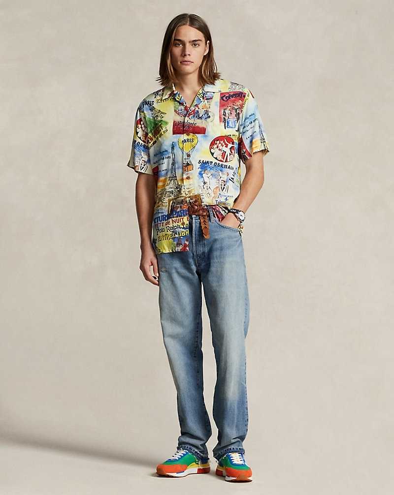 Camisas Ralph Lauren Classic Fit Printed Camp Hombre Azules | PUJEQDB-63 - vista 3