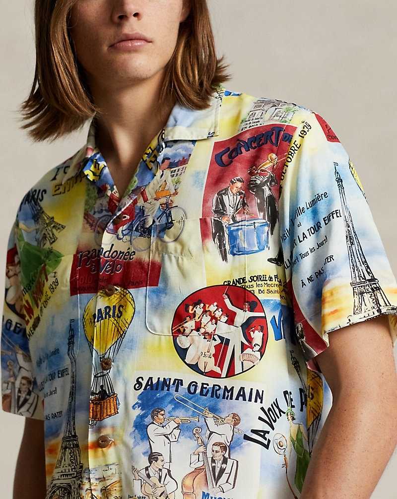 Camisas Ralph Lauren Classic Fit Printed Camp Hombre Azules | PUJEQDB-63 - vista 5