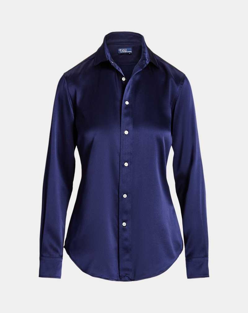 Camisas Ralph Lauren Classic Fit Silk Mujer Azul Marino | DNEBHMG-36 - vista 2